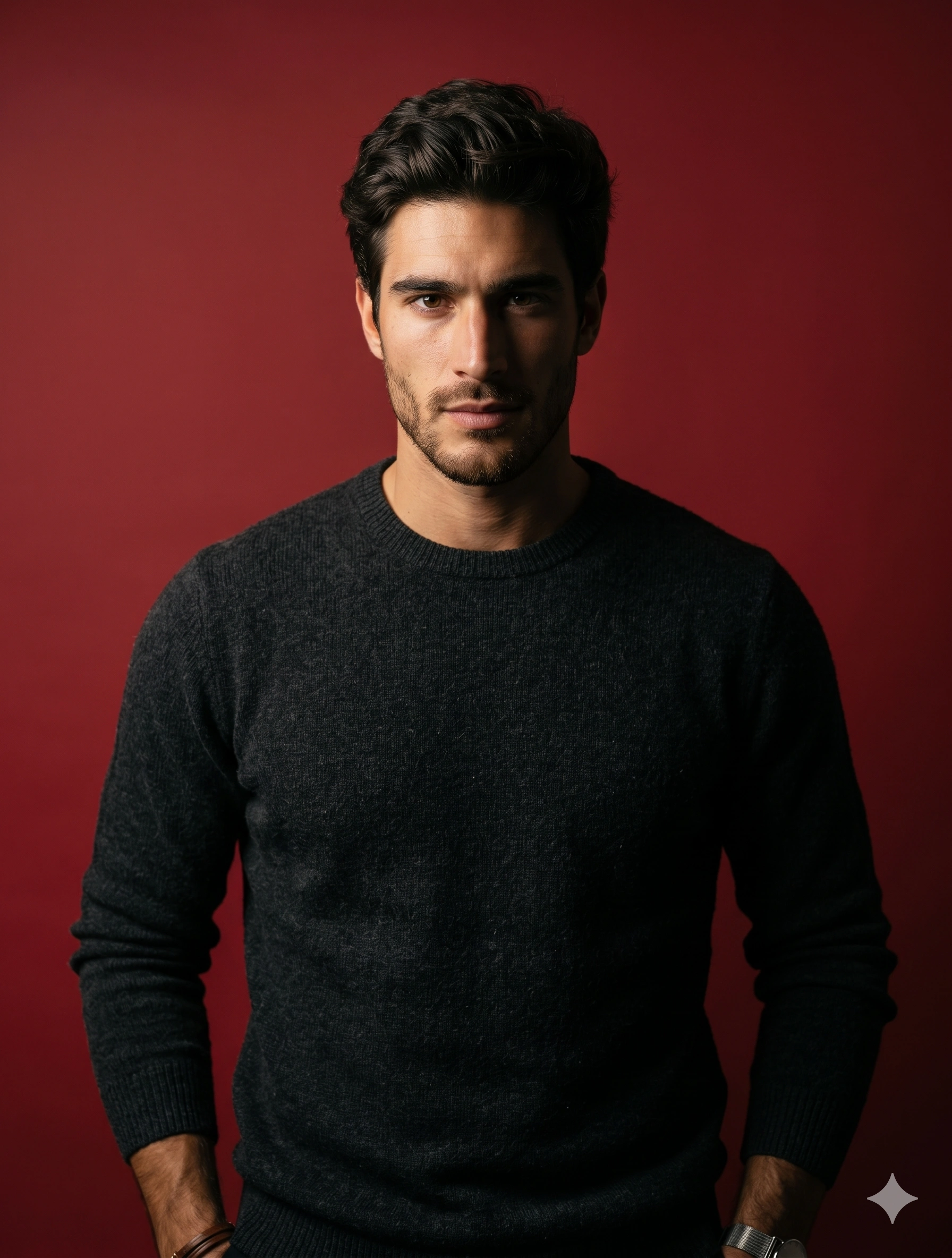 Dramatic Studio Portrait with Red Background nano banana prompt