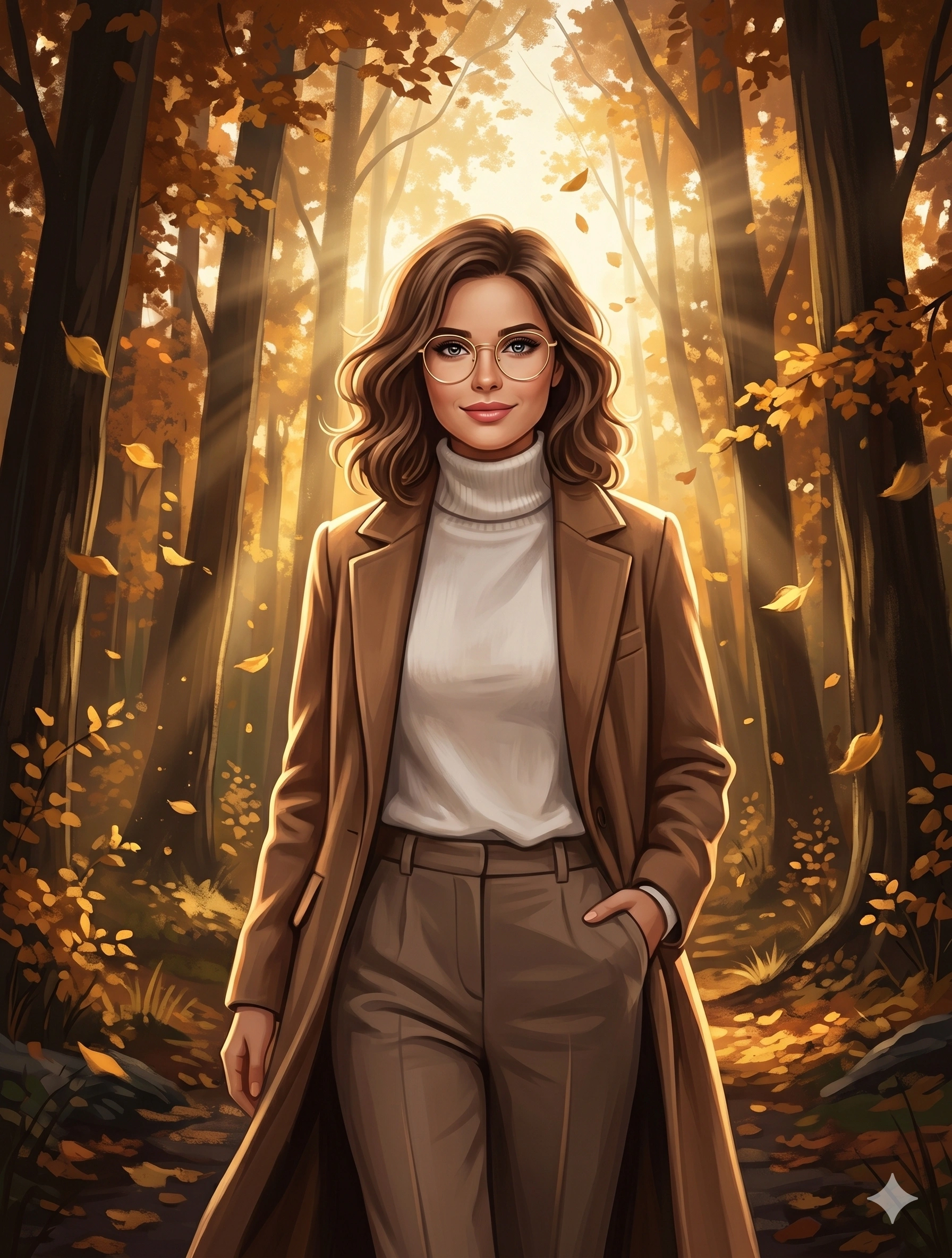 Golden Autumn Cinematic Illustration Portrait nano banana prompt