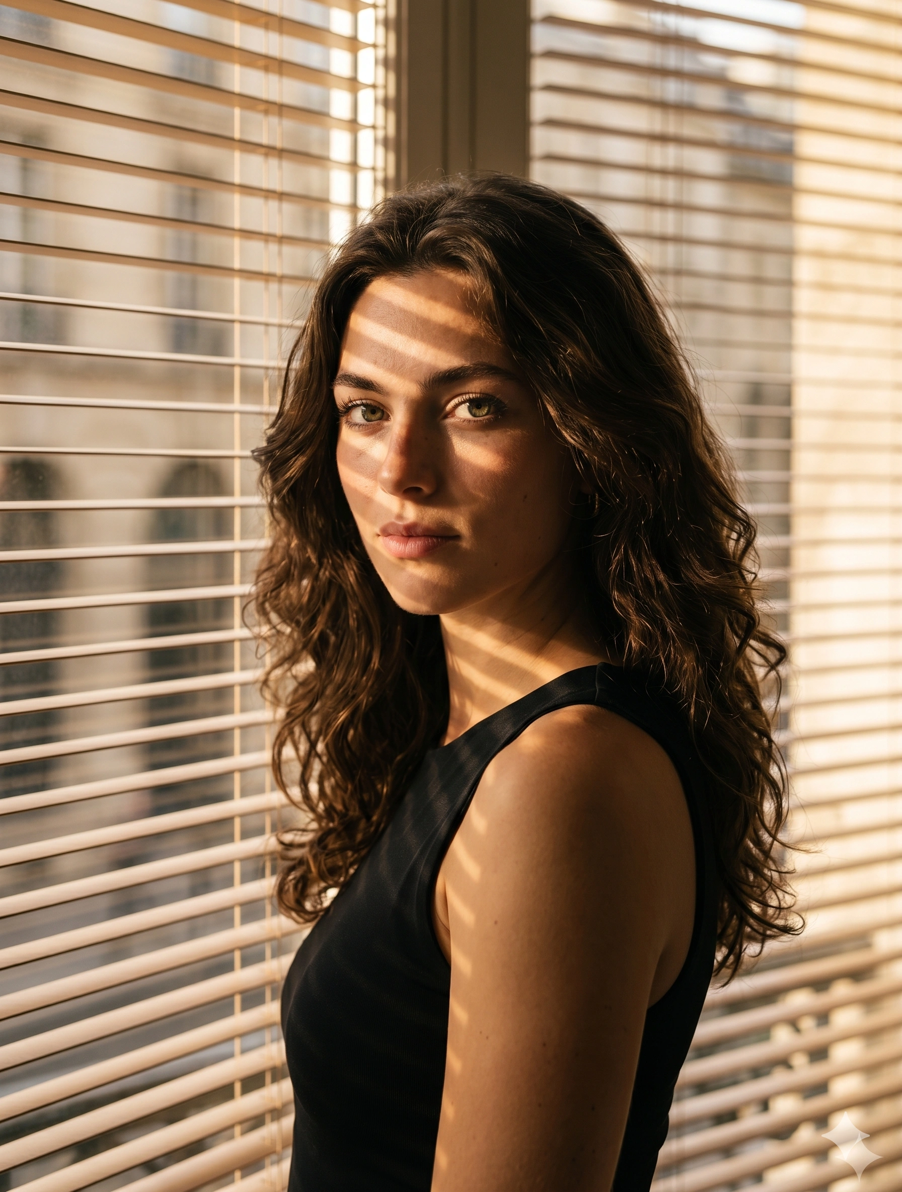 Golden Hour Window Blinds Portrait nano banana prompt