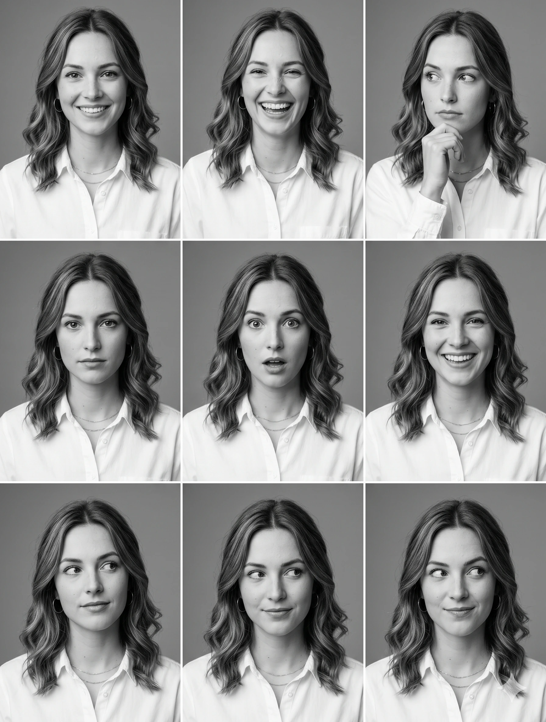 Professional 3x3 B&W Portrait Grid nano banana prompt