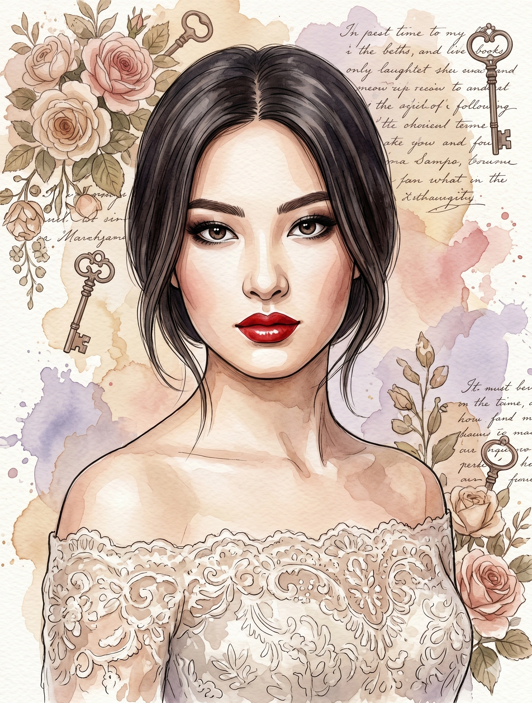 Vintage Floral Watercolor Portrait Illustration nano banana prompt